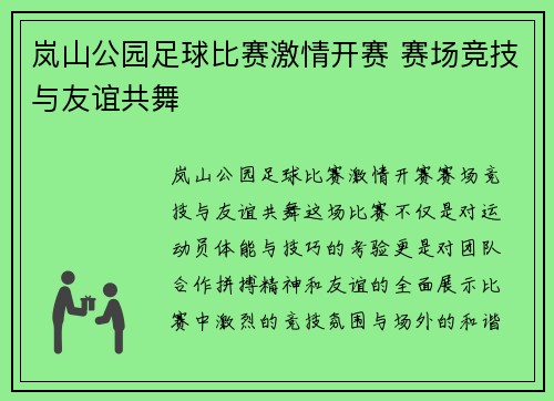 岚山公园足球比赛激情开赛 赛场竞技与友谊共舞